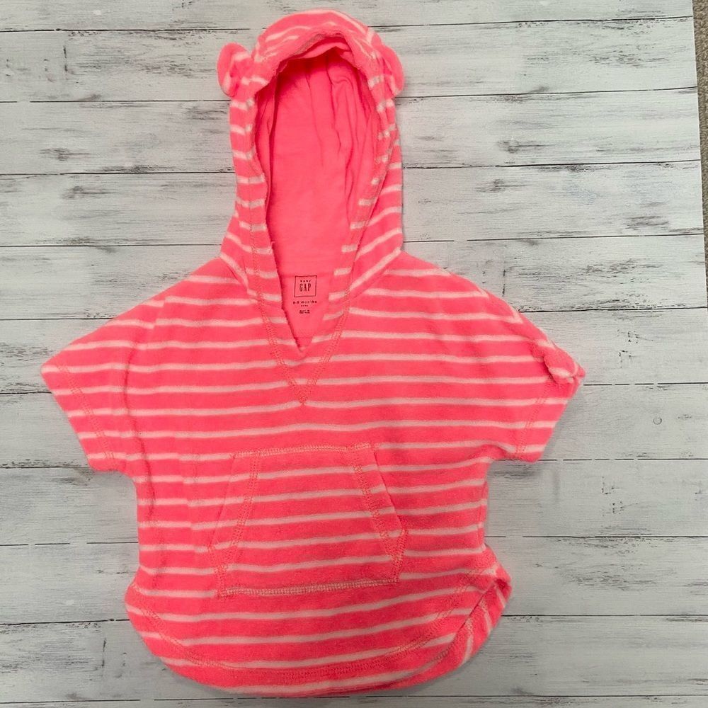 🍭6/$30 Baby Gap Neon Pink Striped Hooded Swim Coverup - 0-3 months